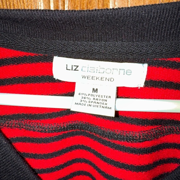 Liz Claiborne Red and Black Striped Top - Picture 2 of 3